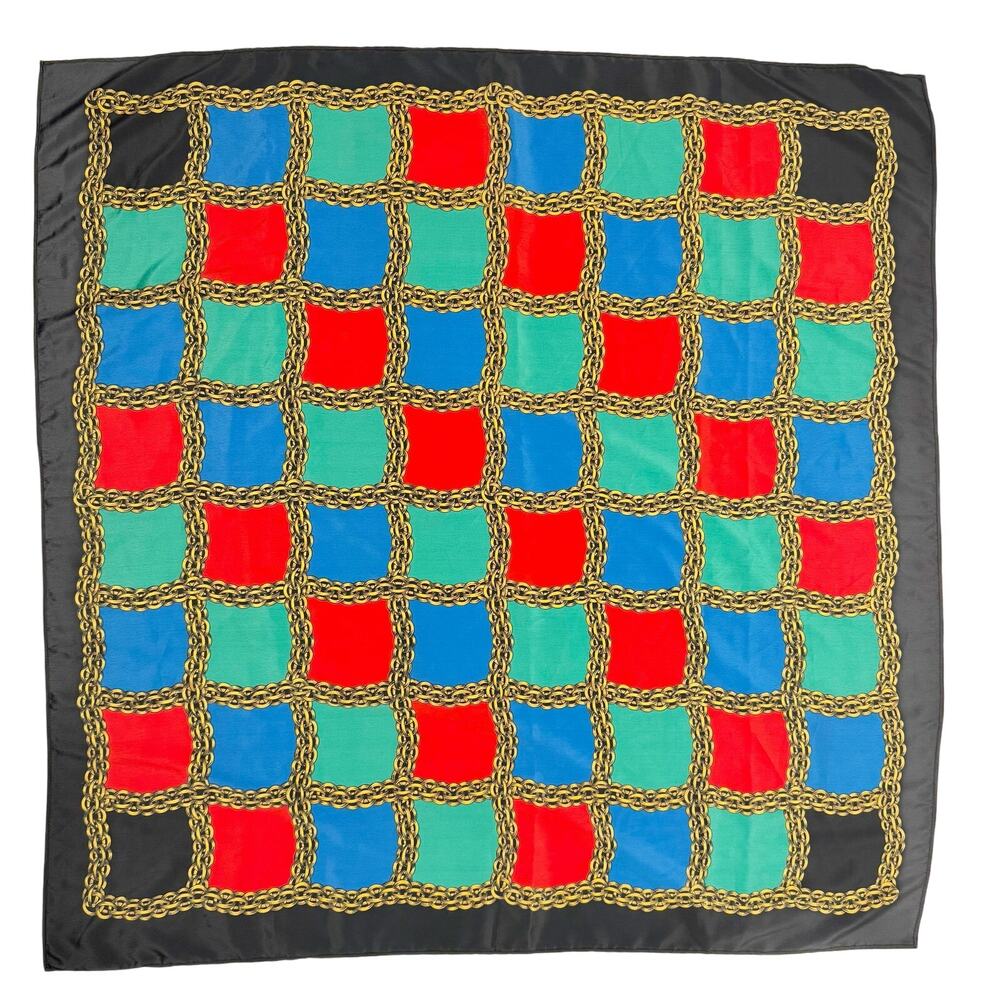 Doncaster Color Block Chain Old Money Classic Satin Scarf Headscarf Made in USA